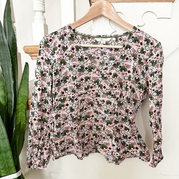 Boden Viola Pink Green Floral Print Long Sleeve V-Neckline Boho Top Blouse 10 - Picture 2 of 8